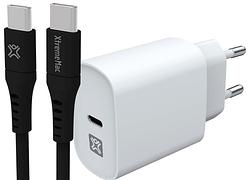 Foto van Xtrememac power delivery oplader 30w wit + usb c kabel 1,5m kunststof zwart