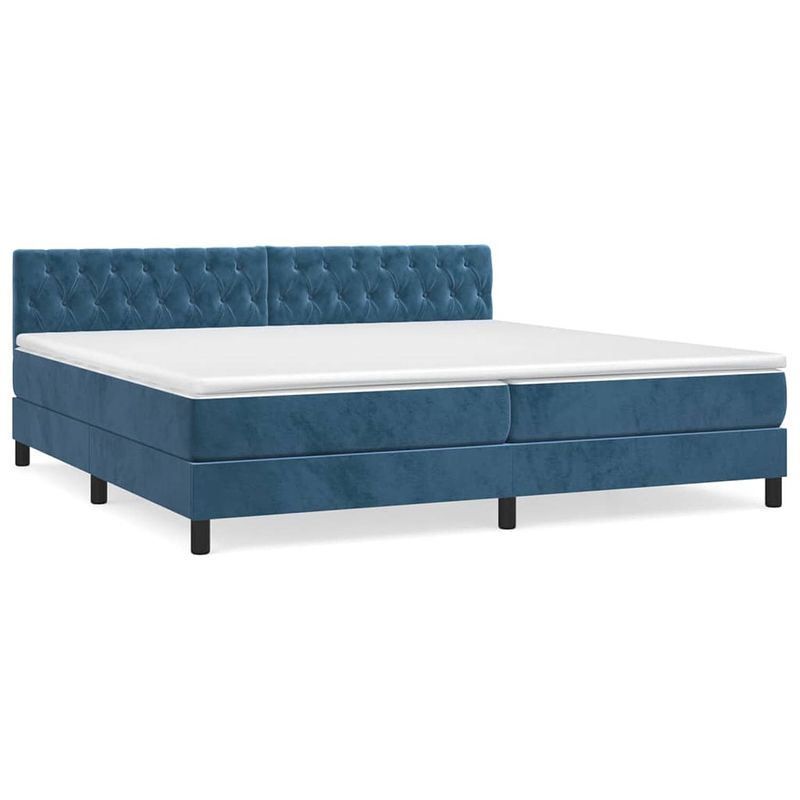 Foto van The living store boxspring bed - donkerblauw - 203x200x78/88 cm - fluweel - verstelbaar hoofdbord - pocketvering matras