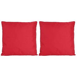 Foto van Set van 2x stuks bank/sier kussens voor binnen en buiten in de kleur rood 45 x 45 cm tuinkussens voo - sierkussens