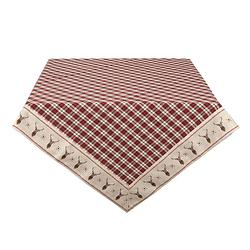 Foto van Clayre & eef vierkant tafelkleed 100*100 cm rood beige katoen vierkant ruit hert tafellaken tafellinnen tafeltextiel