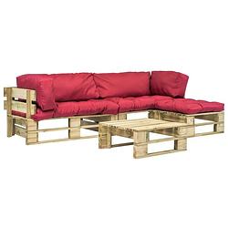 Foto van Vidaxl 4-delige loungeset pallet met rode kussens hout