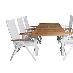 Foto van Panama tuinmeubelset tafel 90x152/210cm en 6 stoel panama wit, naturel.