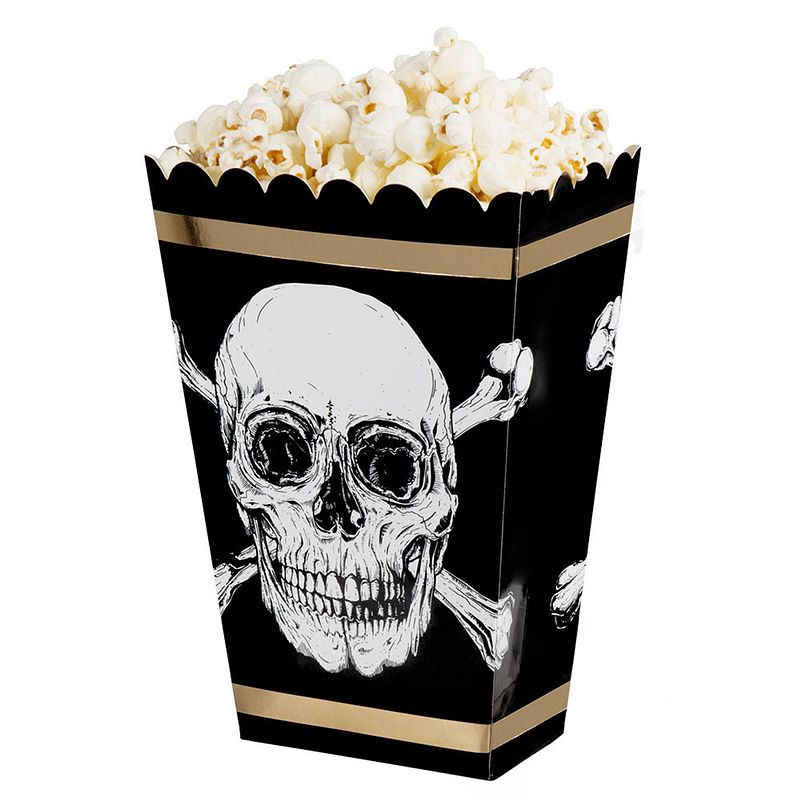 Foto van 20x popcorn bakjes/snoepbakjes piraat/doodshoofd thema 22 cm - wegwerpbakjes
