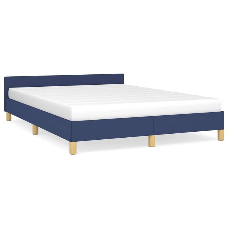 Foto van The living store bedframe blauw - 193 x 143 x 50 cm - duurzaam - ondersteunende poten - multiplex lattenbodem