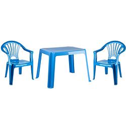Foto van Kunststof kindertuinset tafel met 2 stoelen blauw - kinderstoelen