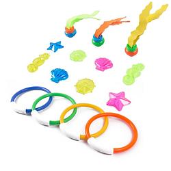 Foto van Set van 15x stuks gekleurde duikspeeltjes zwembad speelgoed - duikspeelgoed