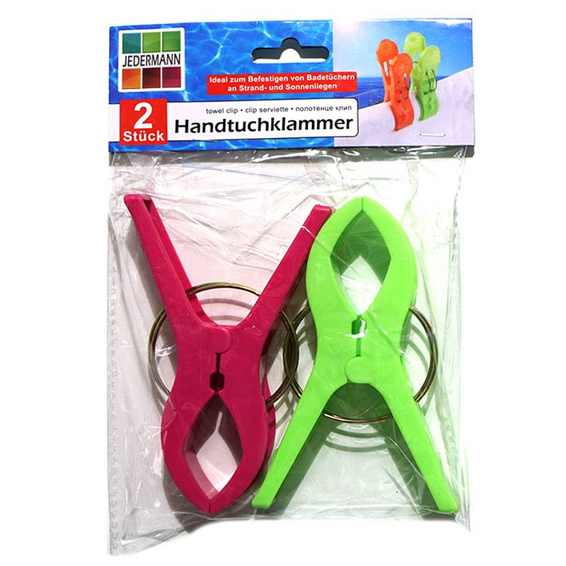 Foto van Jedermann handdoekknijpers xl - 2x - groen/roze - kunststof - 12 cm - handdoekknijpers