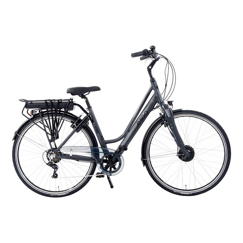 Foto van Amigo elektrische stadsfiets e-vibe d1+ 460wh 28 inch 51 cm dames 7v v-brakes matgrijs