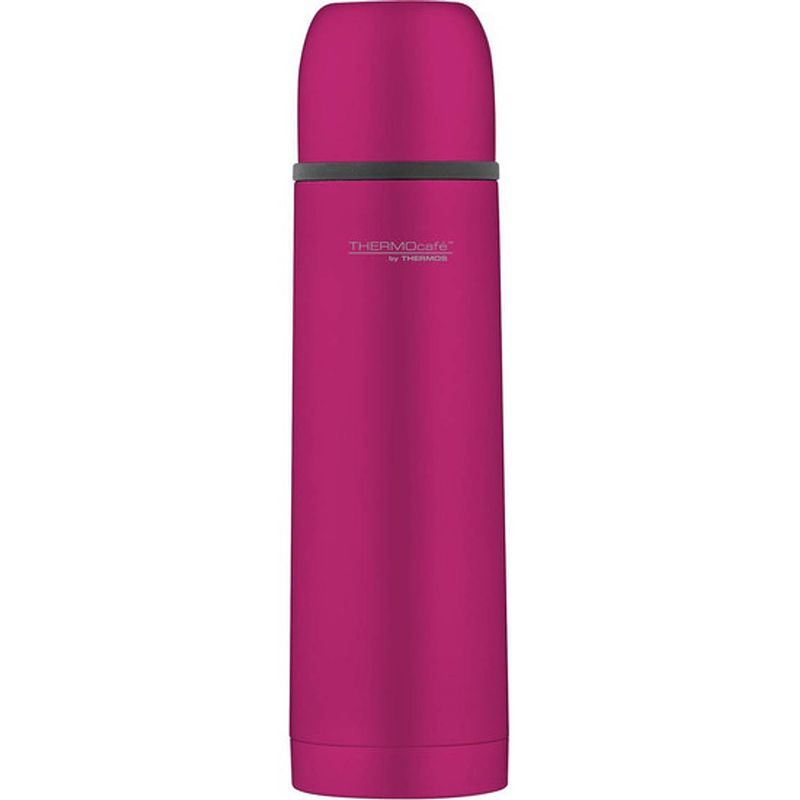 Foto van Roze rvs thermofles roze rubber 0.5 l - thermosflessen