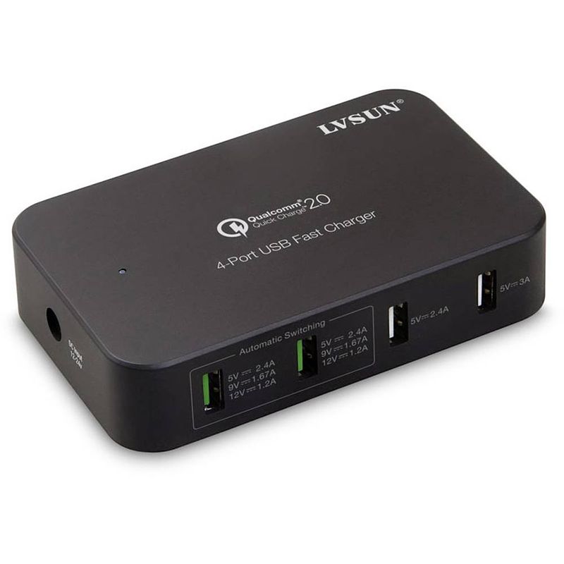 Foto van Lvsun smart 4-port usb-laadstation thuis, auto, vrachtwagen uitgangsstroom (max.) 10200 ma 4 x usb 2.0 bus a, usb 3.2 gen 1 bus a (usb 3.0) qualcomm quick