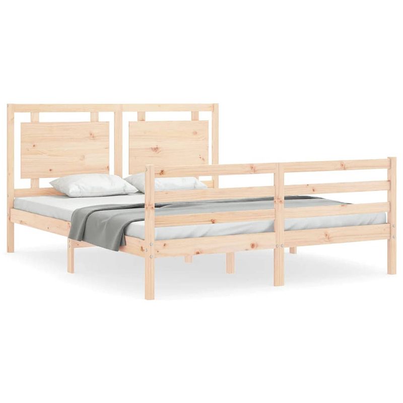 Foto van The living store massief grenenhouten bedframe - houten bed - 205.5 x 155.5 x 100 cm - 150 x 200 cm (5ft king size) -