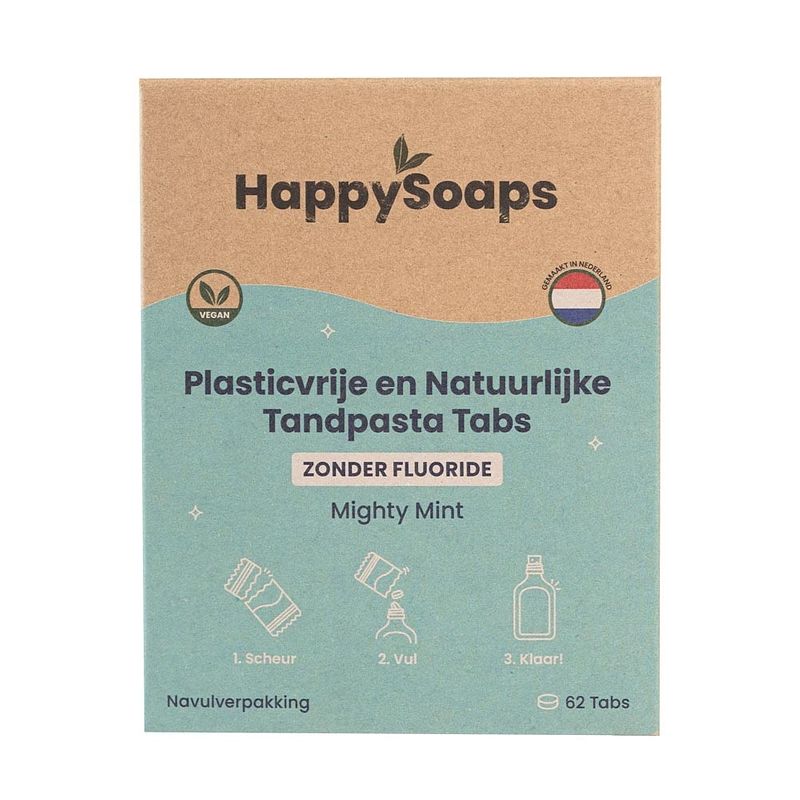 Foto van Happysoaps zonder fluoride tandpasta navulling tabs