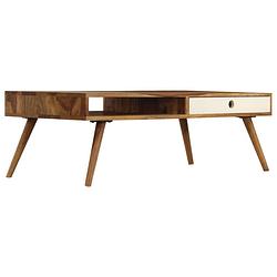 Foto van The living store sheeshamhouten salontafel - 110 x 50 x 35 cm - met 2 opbergvakken - bruin en wit - massief