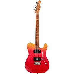 Foto van Fazley sunrise series tide red sea fade elektrische gitaar met deluxe gigbag