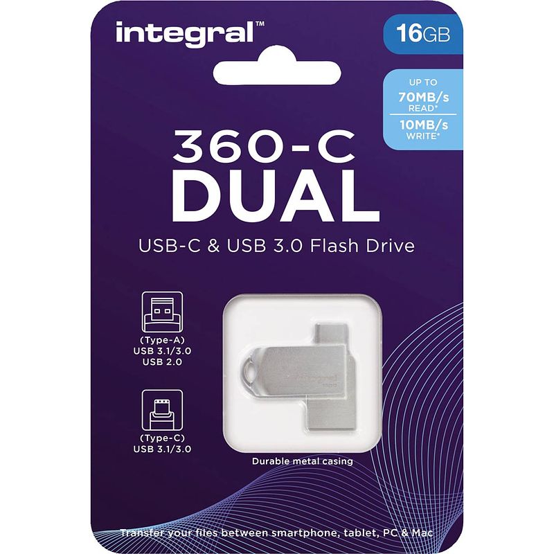 Foto van Integral 360-c dual usb-c & usb 3.0 stick, 16 gb