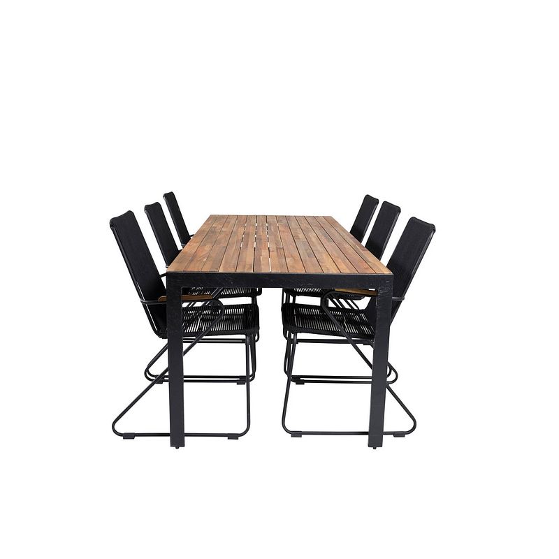 Foto van Bois tuinmeubelset tafel 90x205cm en 6 stoel armleuning bois zwart, naturel.