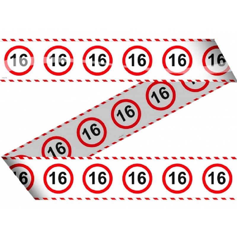 Foto van 3x stuks markeerlinten 15 meter 16 jaar feestartikelen - markeerlinten