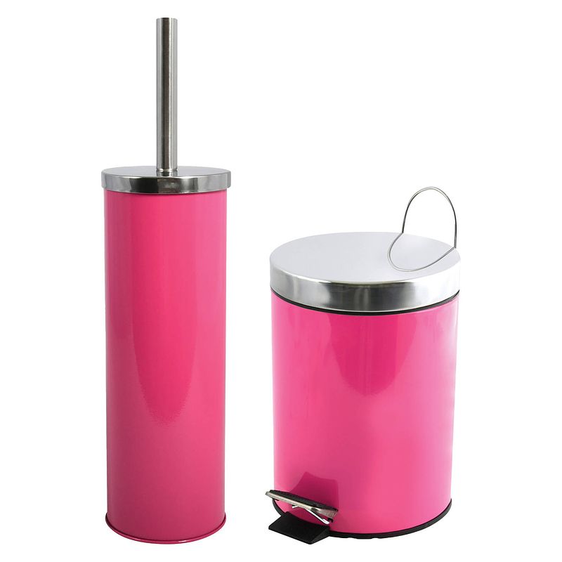 Foto van Msv badkamer accessoires set - fuchsia roze - pedaalemmer/wc-borstel - badkameraccessoireset