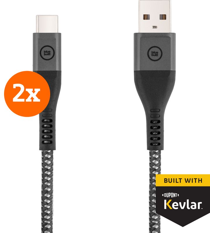 Foto van Bluebuilt usb a naar usb c kabel 1,5m kevlar zwart duo pack