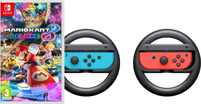 Foto van Mario kart 8 deluxe + nintendo switch joy-con stuurwiel