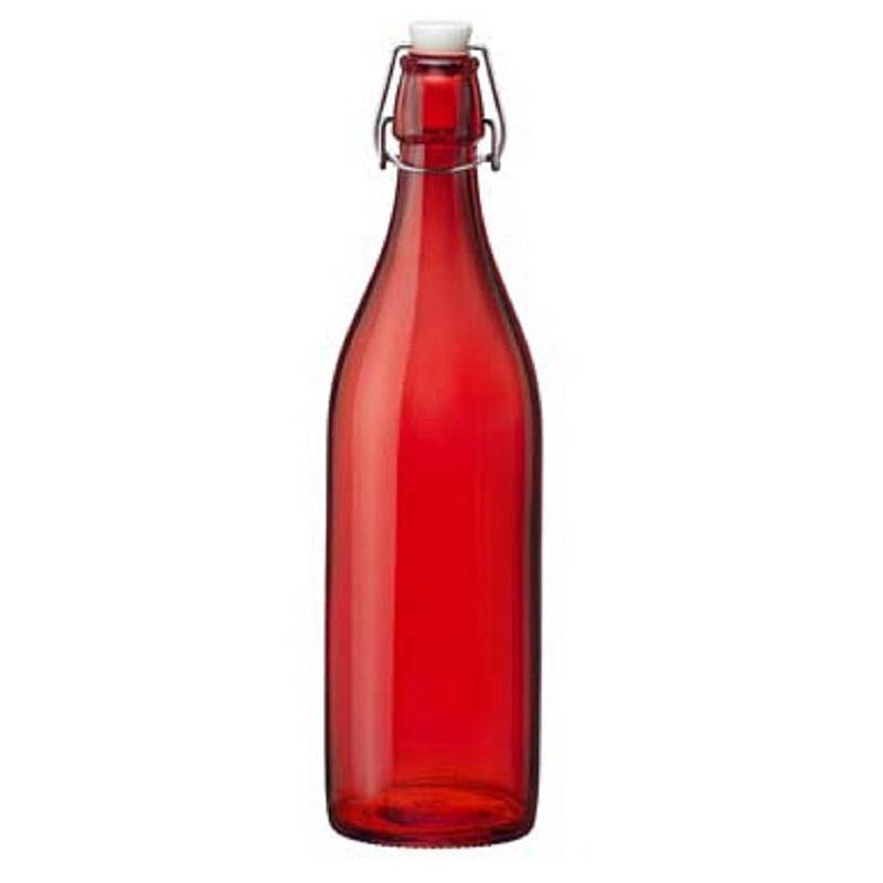 Foto van Rode giara flessen met beugeldop 30 cm van 1 liter - decoratieve flessen