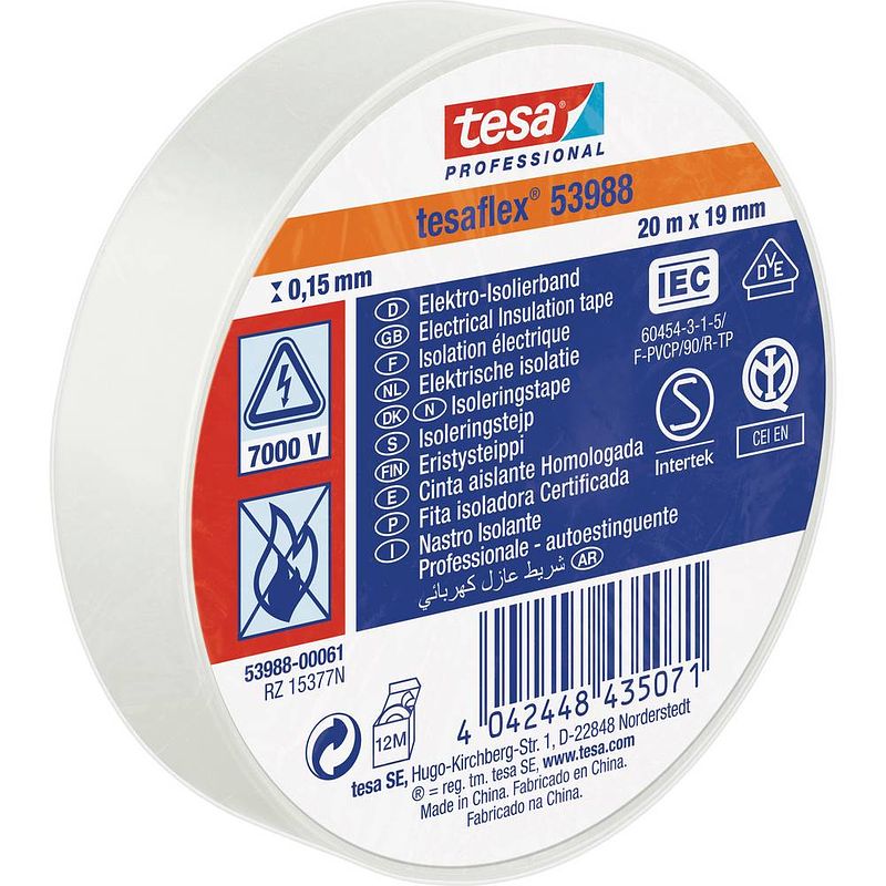 Foto van Tesa 53988-00061-00 isolatietape tesa professional wit (l x b) 20 m x 19 mm 1 stuk(s)