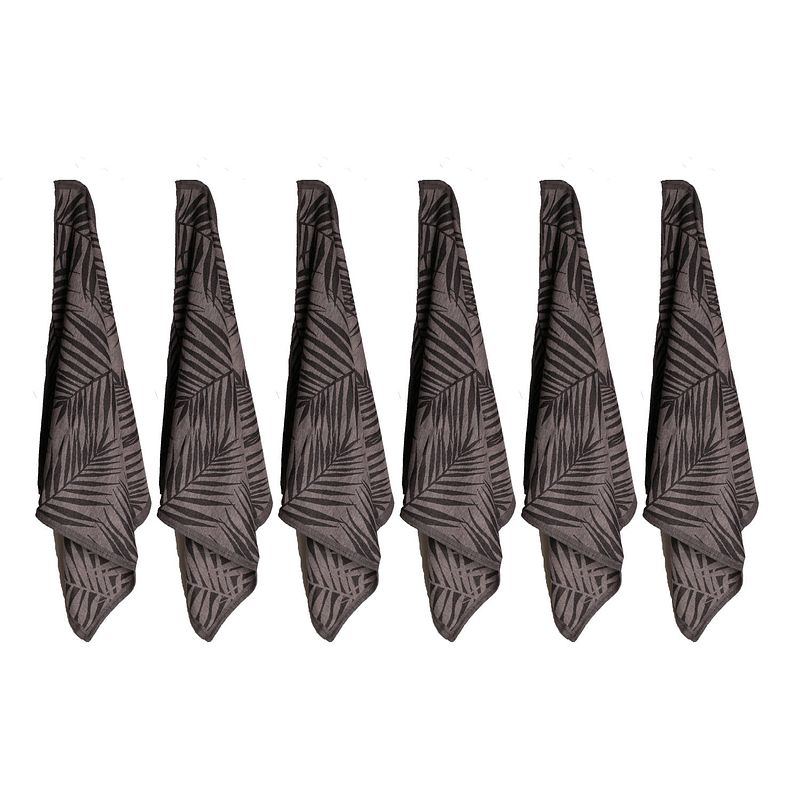 Foto van Luxe theedoeken - 6 stuks - patroon palmblad - grijs - 60x65cm