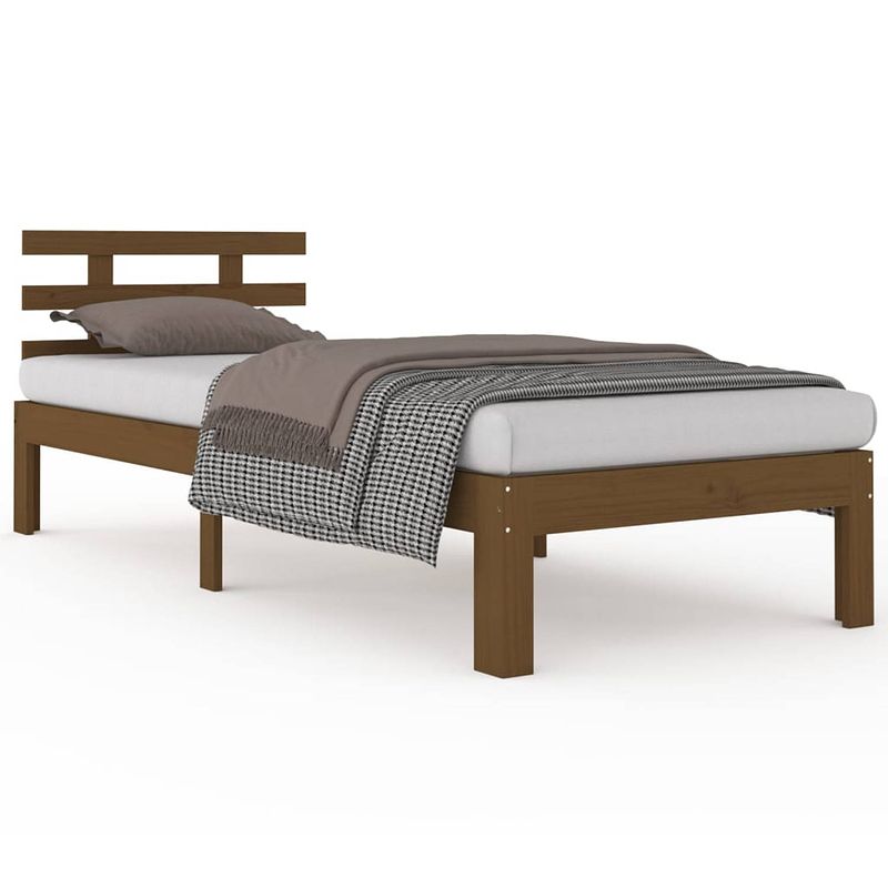 Foto van The living store houten bedframe - eenpersoonsbed - 90x200 cm - massief grenenhout - honingbruin