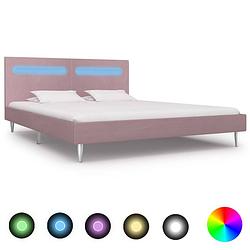 Foto van Vidaxl bedframe met led stof roze 160x200 cm