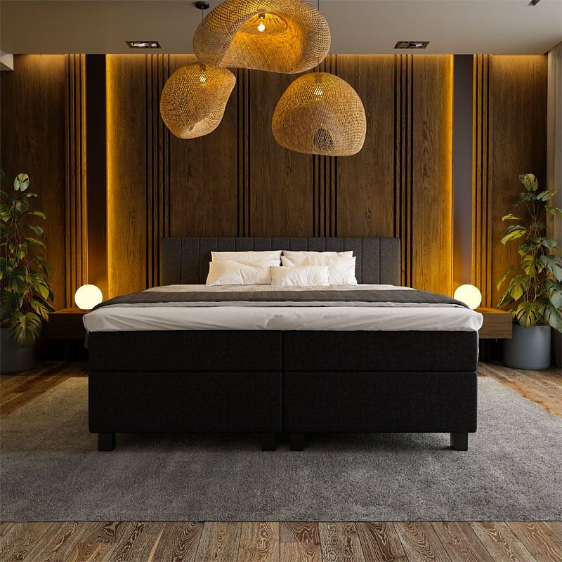 Foto van 2-persoons boxspring hotel suite - beam - zwart 180x200 cm - pocketvering - inclusief topper - dekbed-discounter.nl