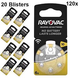 Foto van 120 stuks (20 blisters a 6st) - rayovac acoustic gehoorapparaat batterijen 10 ha10 pr70 zl4 105mah 1.4v