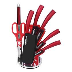 Foto van Herzberg 8 pieces knife set with acrylic stand - red