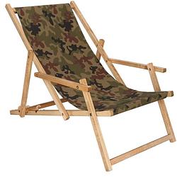 Foto van Ligbed strandstoel ligstoel verstelbaar arm leuning beukenhout geïmpregneerd handgemaakt legergroen