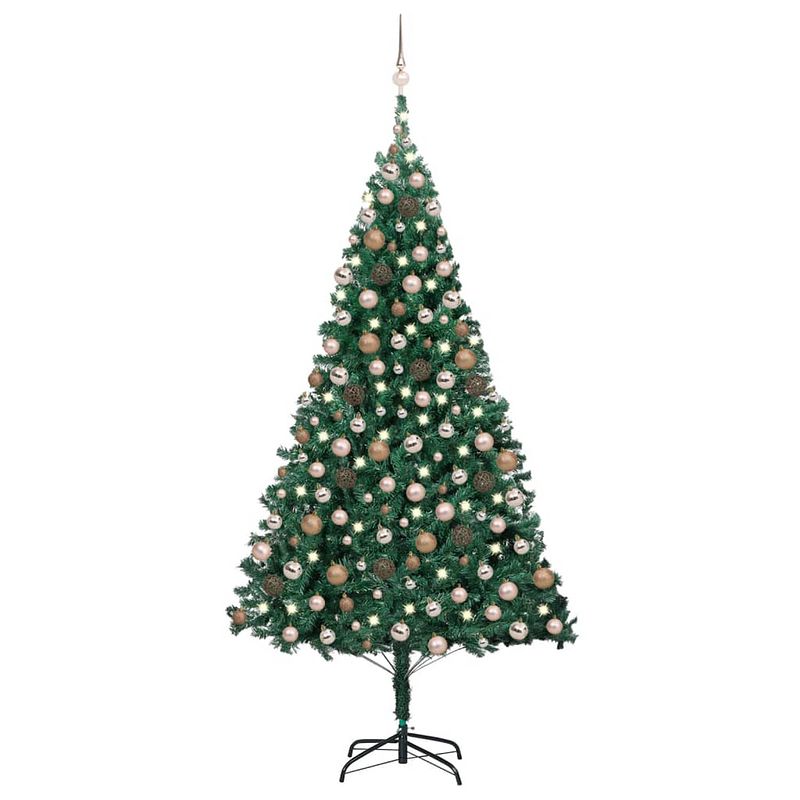 Foto van Vidaxl kunstkerstboom met led's en kerstballen 210 cm pvc groen