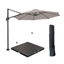 Foto van Garden impressions hawaii zweefparasol s ø300 - donker grijs/zand met 80 kg parasolvoet en parasolhoes