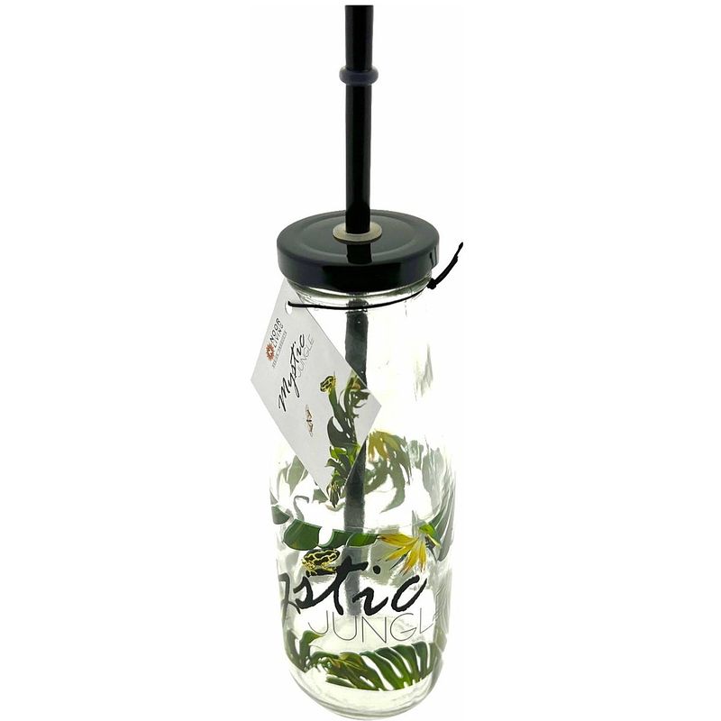 Foto van Drinkfles met deksel en rietje mystic jungle - 350 ml - 4 stuks