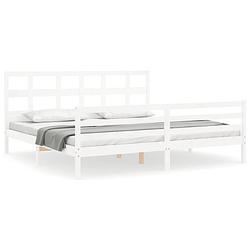 Foto van The living store massief grenenhouten bedframe - wit - 205.5 x 205.5 x 100 cm - multiplex lattenbodem