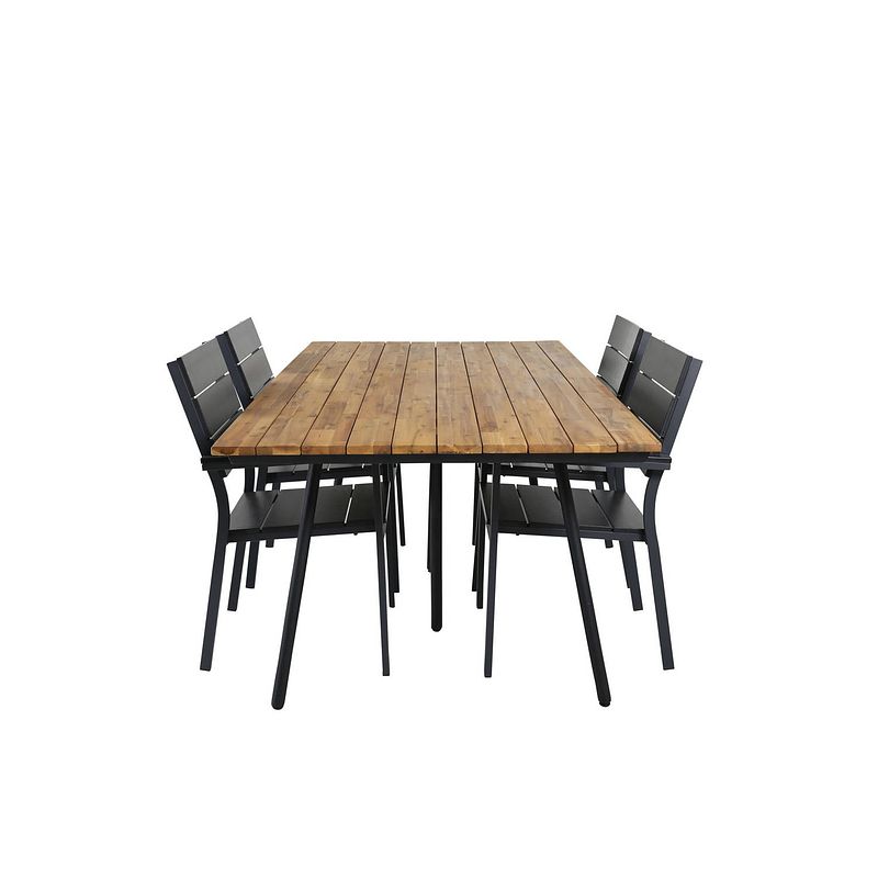 Foto van Chan tuinmeubelset tafel 100x200cm en 4 stoel levels zwart, naturel.