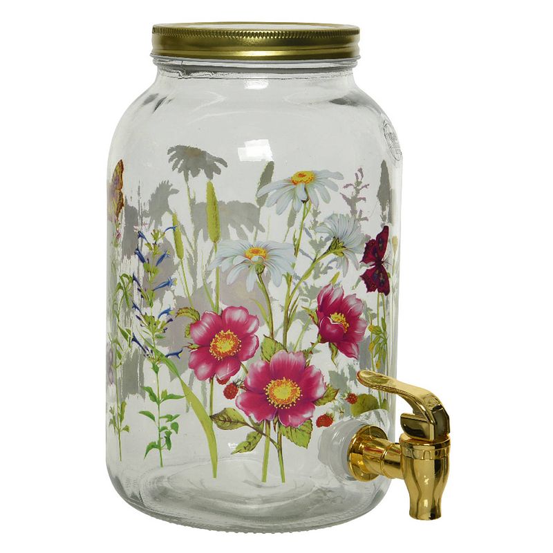 Foto van Drankdispenser/limonadetap met kraantje - glas - 4l - bloemen - drankdispensers