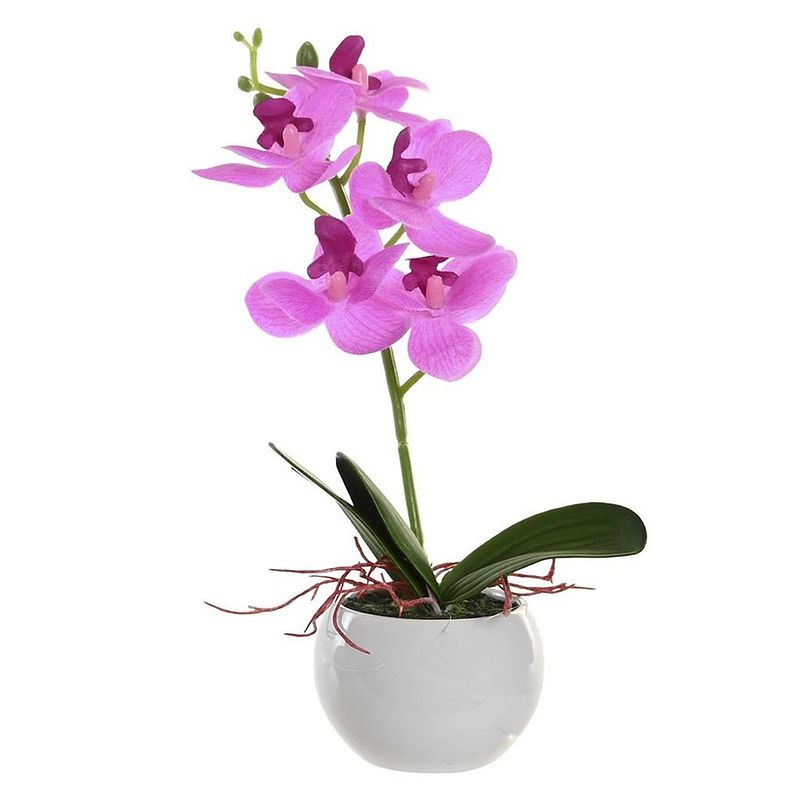Foto van Orchidee bloemen kunstplant in witte bloempot - roze bloemen - h29 cm - kunstplanten