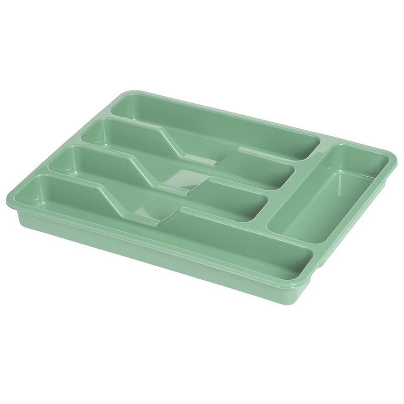 Foto van Excellent houseware bestekbak/keuken organizer - 5-vaks - groen - 33,5 x 26,5 x 3,5 cm - bestekbakken