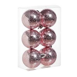 Foto van 12x kunststof kerstballen cirkel motief roze 6 cm kerstboom versiering/decoratie - kerstbal