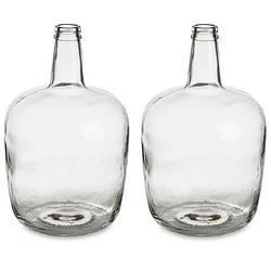 Foto van Bloemenvazen 2x stuks - flessen model - glas - transparant - 22 x 39 cm - vazen