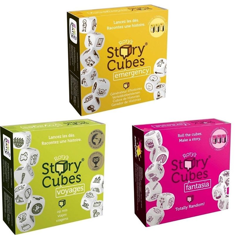 Foto van Spellenbundel - dobbelspel - 3 stuks - rory's story cubes voyages, fantasia & emergency