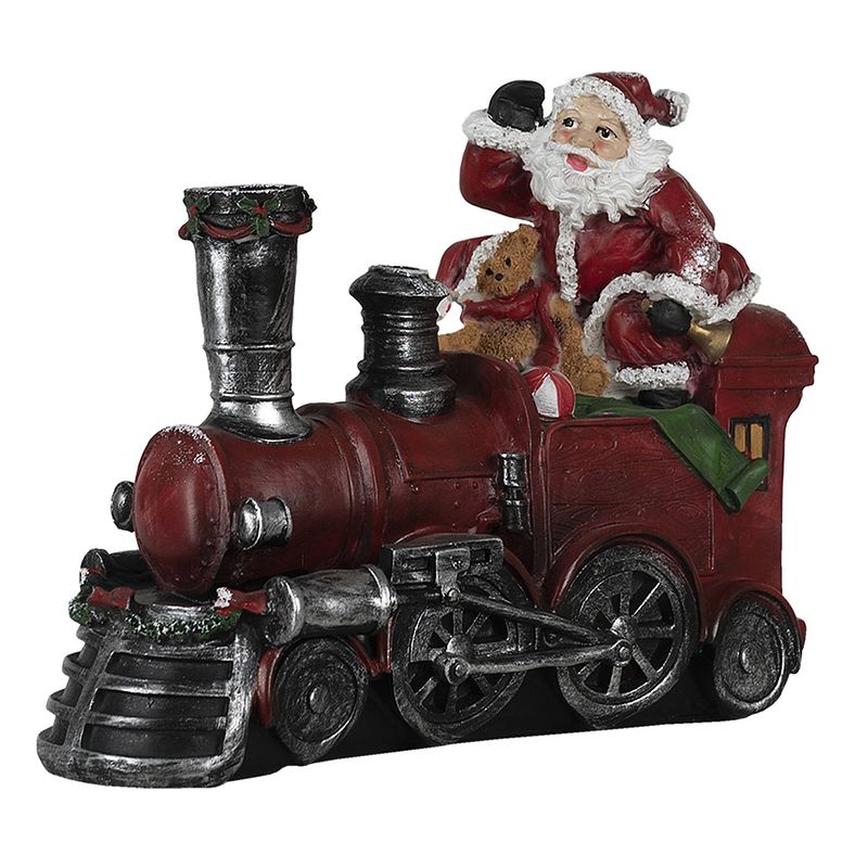 Foto van Clayre & eef kerstdecoratie beeld locomotief 28*12*23 cm rood kunststof kerst decoratief figuur decoratieve accessoires