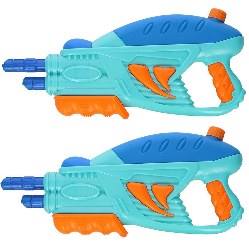 Foto van 2x waterpistolen/waterpistool blauw van 42 cm 350 ml kinderspeelgoed - waterpistolen