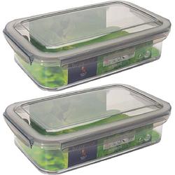 Foto van 2x voorraad/vershoudbakjes 1,2 liter transparant/grijs plastic 24 x 15 cm - vershoudbakjes