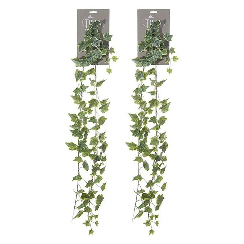 Foto van Louis maes kunstplant blaadjes slinger klimop/hedera - 2x - groen/wit - 180 cm - kunstplanten