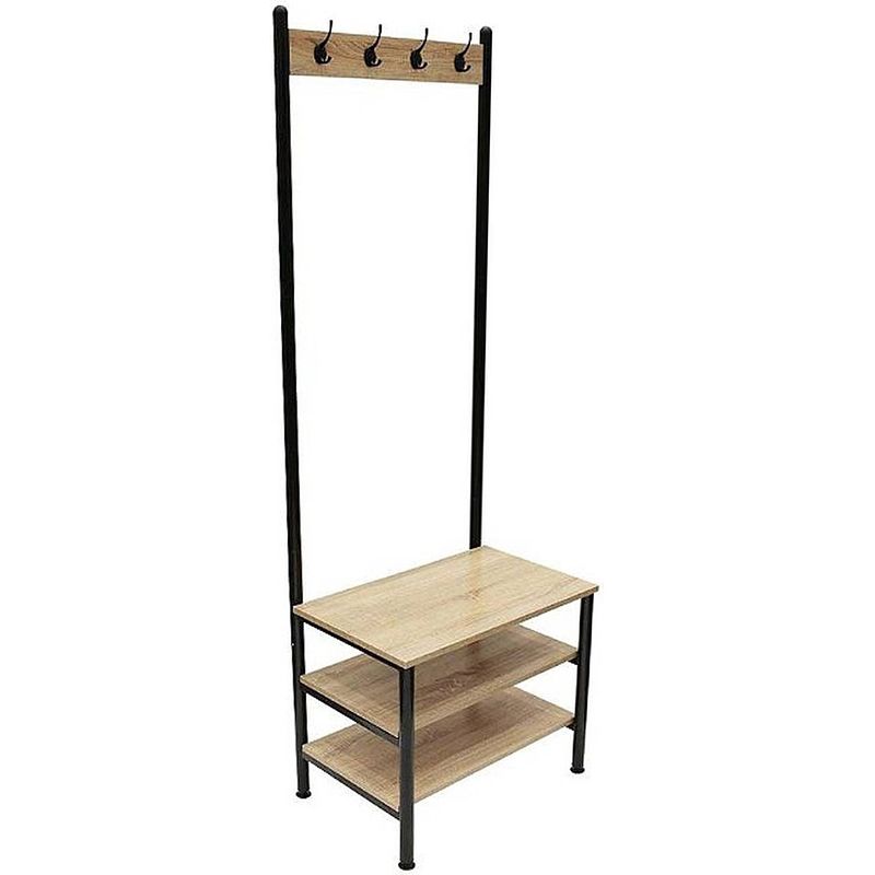 Foto van Discountershop wandkapstok staand met schoenenbank, kapstok en schoenenrek - 175 cm hoog en 60 cm breed - industrieel -