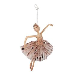 Foto van Clayre & eef kersthanger ballerina 15 cm roze polyresin kerstboomversiering roze kerstboomversiering